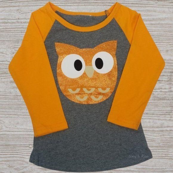 Orange Glitter Owl Raglan T-Shirt Halloween Fall - Picture 1 of 2